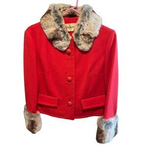 Vintage 60s Jack Feit Red Fitted Fur Trimmed Short Blazer Jacket